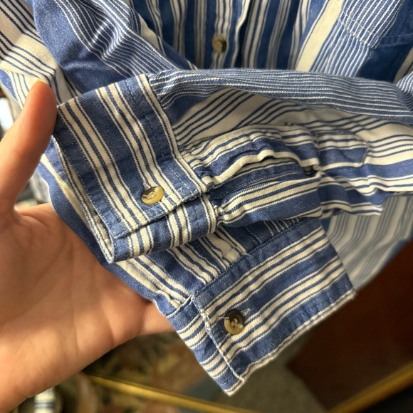 Chic Blue and White Striped Women’s Coastal Button Up Shirt 100% Cotton - Picture 3 of 8